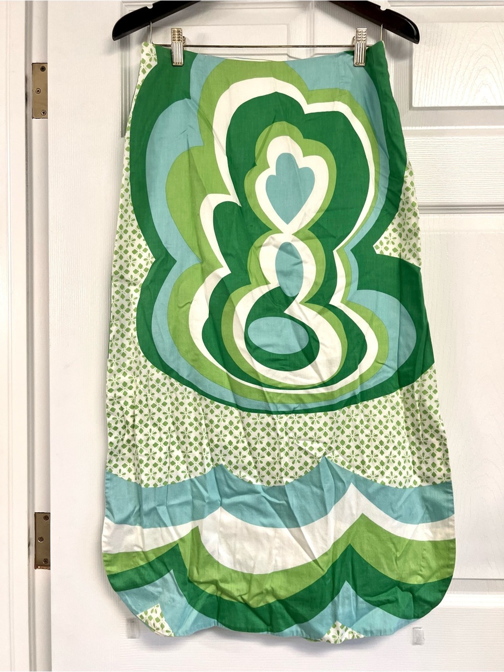 Trina Turk 6 Retro Mod Floral Cotton Midi Skirt Green Blue Made in USA cottage - Picture 2 of 10